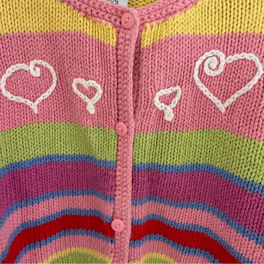 Talbots Kids Size 6 Striped Cardigan Embroidered Hearts Valentines Colorful - Picture 3 of 7
